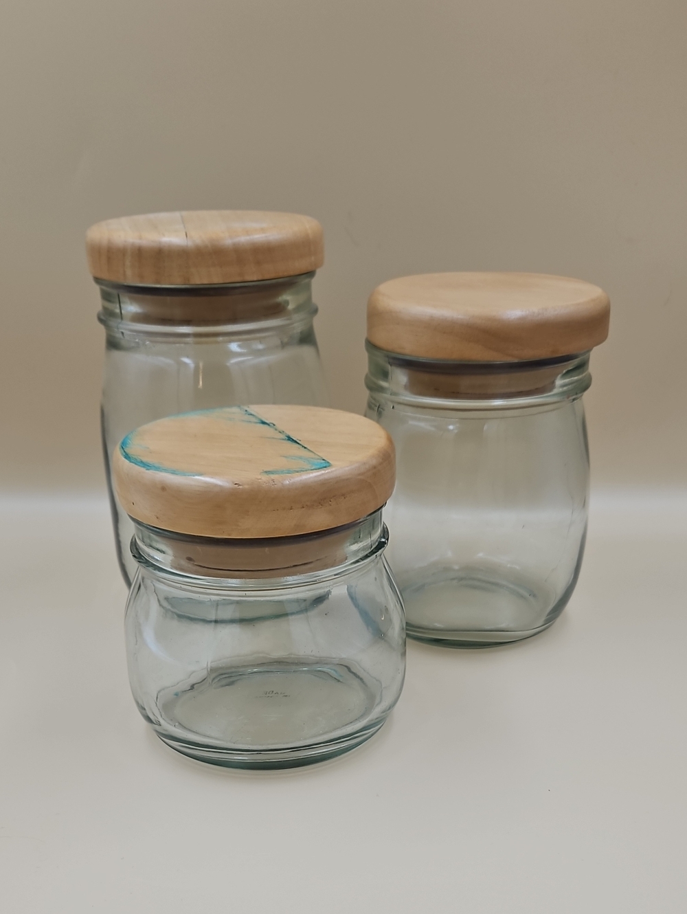 Glass Storage Jars with Wooden Lids - Clear and Natural